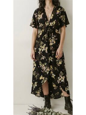 NWT 3rd + Malt Sheer Floral Duster Midi Dress Tie Front Whimsigoth